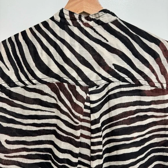 Banana Republic Ramie Utility Shirt Women Medium Tall Safari Zebra Print - Picture 8 of 13